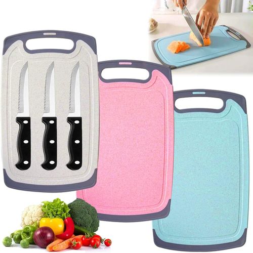 Shiba-Lot De 3 Planches À Découper, Avec 3 Couteaux À Steak, Planche A Decouper Plastique, Couteaux De Cuisine En Acier Inoxydable[1