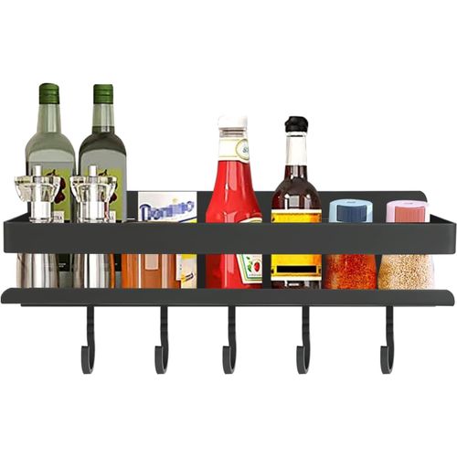 Shiba-Rangement Epices Cuisine - Etagere Murale Cuisine - Porte Epices Cuisine, 30 Cm, En Acier Au Carbone, Avec 5 Crochets, Organ[6