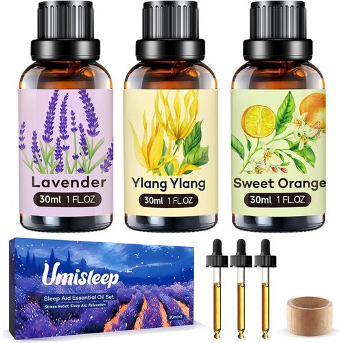 SHIBA-Coffret Huile Essentielle Sommeil pour Diffuseur - Lavande, Orange Douce, Ylang-Ylang, 100% Huile Essentielle Aromathérapie [1