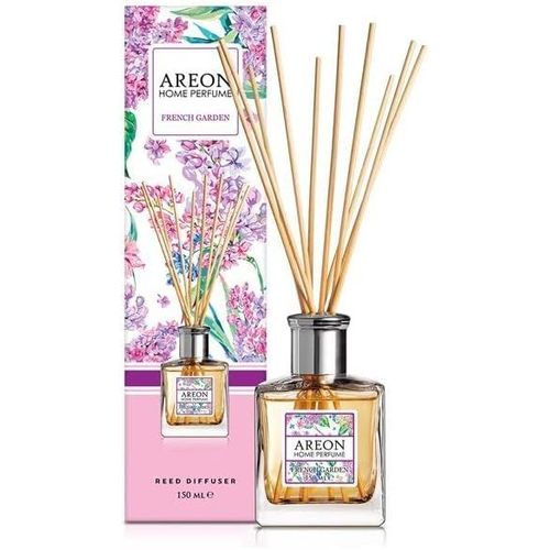SHIBA-French Garden Diffuseur de parfum à roseaux, 150 ml, transparent avec accents argentés, comprend 10 roseaux en rotin[2031]