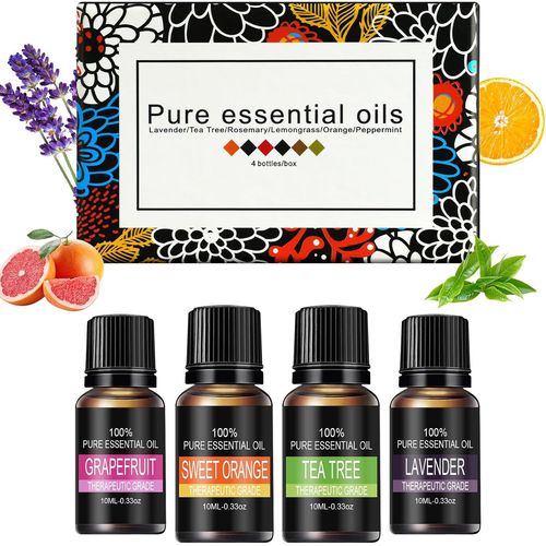 SHIBA-Kit Huiles Essentielles 4x10ML, Huile Essentielle Aromathérapie Pures & Naturelle pour Diffuseurs, Massage, Yoga,pour Diffus[1