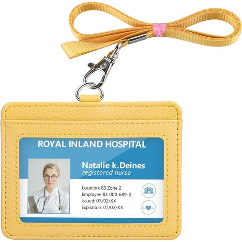 SHIBA-Porte Badge, Porte Badge tour de Cou, 2 Emplacements pour Cartes, 1 Fenêtre Transparente, Porte Carte cou, Horizontal, Cuir [4