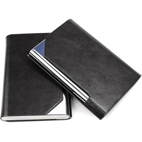SHIBA-Lot de 2 porte-cartes de visite fins en cuir synthétique de qualité supérieure - Acier inoxydable - Fermeture magnétique - P[1