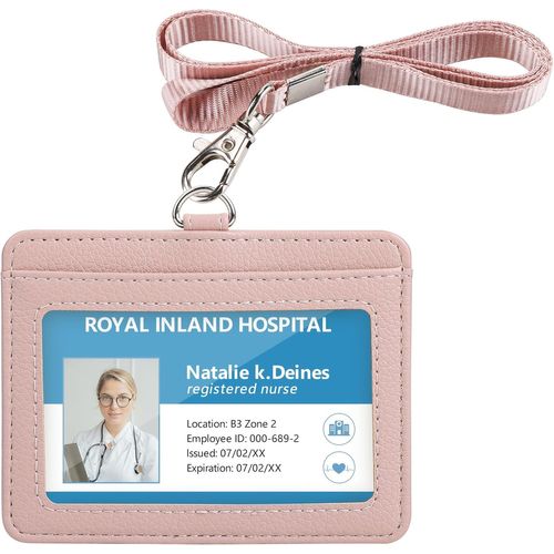 SHIBA-Porte Badge, Porte Badge tour de Cou, 2 Emplacements pour Cartes, 1 Fenêtre Transparente, Porte Carte cou, Horizontal, Cuir [4