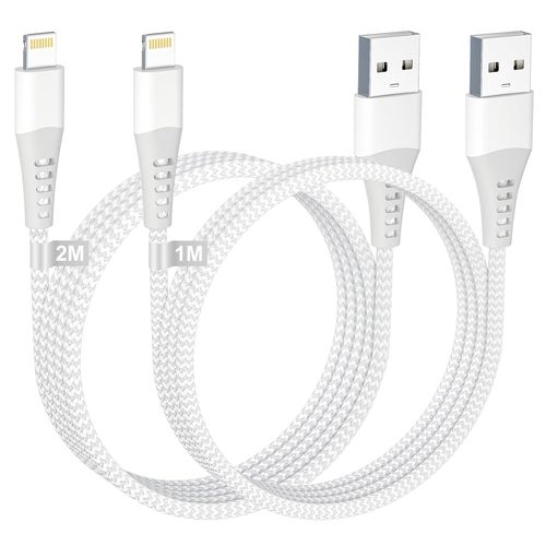Shiba-Câble Iphone 1m+2m, Chargeur Usb Lightning Certifié Apple Mfi - Nylon Charge Rapide Pour Iphone 14/13/12/11/Pro Max/Xs/8/7/6[3