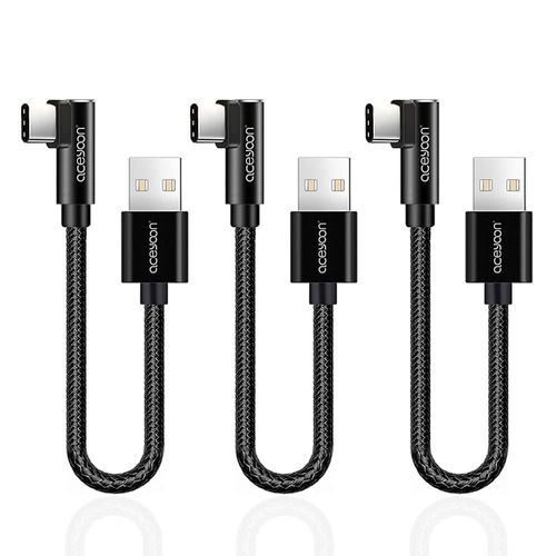 SHIBA-Cable USB C Coudé, Lot de 3 Cable USB C Court 0.2m Câble Chargeur USB C Charge Rapide & Synchro USB Type C en Nylon Tressé A[3