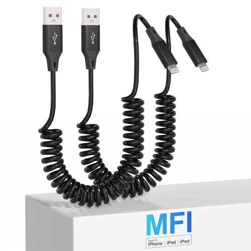 Shiba-Lot De 2 Câble Lightning Spiralé, Certifiés Ap-Ple Carplay Et Mfi, Chargeur Câble Iphone Rétractable Avec Transmission De Do[3