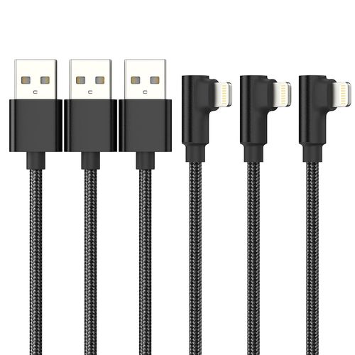 Shiba-2m Câble Iphone Chargeur Angle Droit, [Certifié Mfi] Lot De 3 Nylon Tressé Câble À 90 Degrés Iphone Lightning Charge Rapide [1