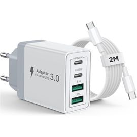SHIBA-Chargeur iPhone, 40W 4 Port Chargeur USB C Rapide Multiple Prise USBC avec 2m Cable USB C pour iPhone 16 15 Pro Max Plus 16e[2