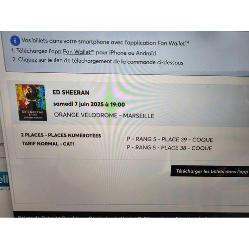 2 Billets Concert Ed Sheeran À Marseille