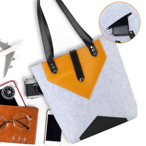 CONNOR Sac fourre-tout en feutre de laine pour cosmetiques, sac a main de voyage decontracte pour le rangement et le lavage