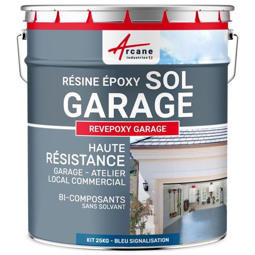 Peinture epoxy garage sol atelier local commercial magasin REVEPOXY GARAGE Bleu signalisation - RAL 5017 25 kg (jusqu'à 80 m² en 2 couches)