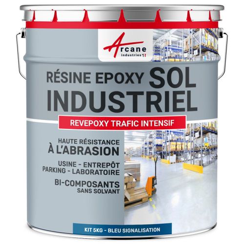 Peinture sol - Résine Epoxy - Revêtement Sol Industriel et Sol Béton, usine, parking - REVEPOXY TRAFIC INTENSIF Bleu signalisation - RAL 5017 5 Kg (jusqu'à 10 m² en 2 couches)