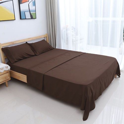 Parure De Lit Douce Avec Couvre-Lit Et Poche Profonde, Ensemble De Literie De Haute Qualite, Couleur Cafe, Taille Queen, 4 Pieces