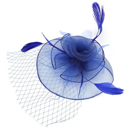 Chapeau De Gaze Pour Femme, Accessoire De Coiffure En Plumes Pour Mariage (Bleu)