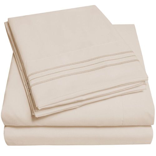 Parure De Lit Douce Avec Couvre-Lit Et Poche Profonde, Ensemble De Literie De Haute Qualite, Beige, Taille Queen, 4 Pieces