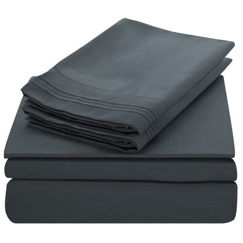 Parure De Lit Douce Avec Couvre-Lit Et Poche Profonde, Ensemble De Literie De Haute Qualite, Gris Fonce, Taille Double, 4 Pieces