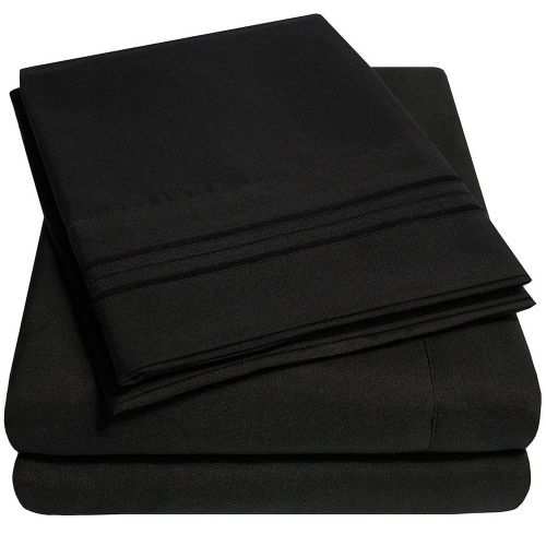 Parure De Lit Douce Avec Couvre-Lit Et Poche Profonde, Ensemble De Literie De Haute Qualite, Noir, Taille Queen, 4 Pieces