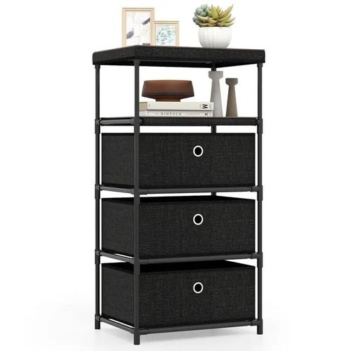 Costway Commode 3 Tiroirs En Tissu Avec Plateau En Bois Et Structure En Métal,Pour Salon, Bureau, Couloir Et Entrée 40x30x81 Cm