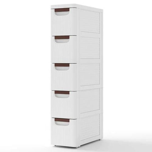Costway Commode Étroite Avec 5 Tiroirs, Avec Roues Intégrées, Pour Salle De Bain, Studio & Salon, 42 X 19 X 91 Cm, Blanc