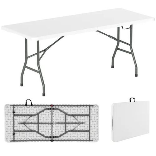 Costway Table Pliable De Jardin 180cm, Plateau En Hdpe, Charge 160kg, Poignée Et Verrou, Portable Pour Camping Salle À Mange, Blanc