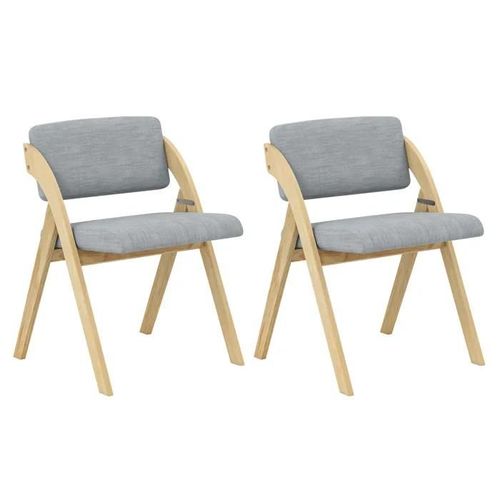 Costway Lot De 2 Chaises À Manger Pliable Avec Pieds En Bois De Caoutchouc Siège Et Dossier Rembourrés, Siège 47 X 47 Cm Gris