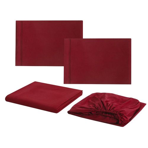 Connor Parure De Lit Douce Avec Couvre-Lit Et Poche Profonde, Ensemble De Literie De Haute Qualite, Rouge, King Size, 4 Pieces