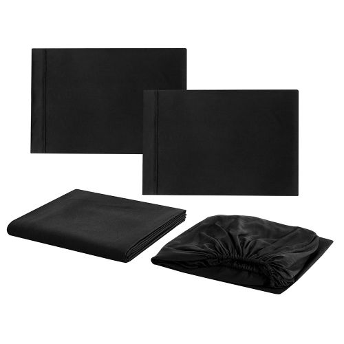 Connor Parure De Lit Douce Avec Couvre-Lit Et Poche Profonde, Ensemble De Literie De Haute Qualite, Noir, Taille Queen, 4 Pieces
