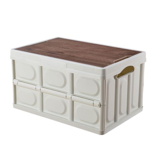 CONNOR Bac de rangement pliable avec couvercle, grande capacite, gain de place, forte capacite de charge, caisses de rangement en plastique pour camping-car, blanc, 30 L (42 x 28,5 x 23,5 cm)