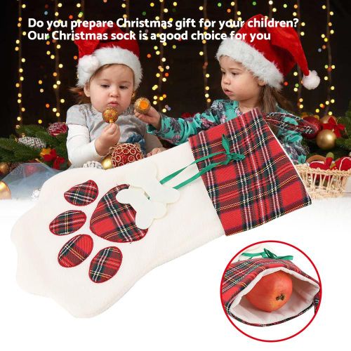 Connor Chaussette De Noel Avec Pattes De Chien Et Chat, Sac De Bonbons, Decoration D'arbre De Noel (Rouge)