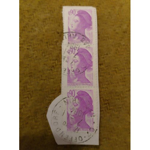 Lot De 3 Timbres Oblitérés République Française 0,90 Marianne Violette.