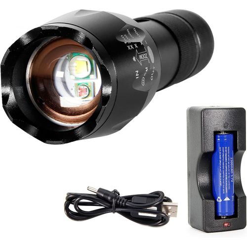 Ytseazn-Lampe Torche Nocturne Lumière Rouge Et Blanche 2 En 1 Lampe De Poche Led 1000lm Puissante Militaire Tactique Zoomable Torche Bonus 18650 Batterie Rechargeable Est Le Meilleur Pour Chasse Pêche Camping