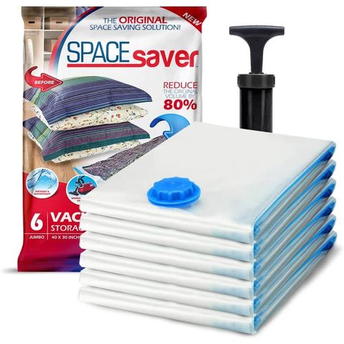 ytseazn-Sacs De Rangement Sous Vide Vêtements,Penderie Et Voyage,80% De Place Supplémentaire,Housse Vêtement Aspirateur Pompe De Voyage Incluse Double Fermeture Valve Turbo,Jumbo 6 Pièces