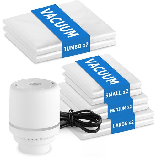 ytseazn-Sac Rangement Sous Vide Et Pompe Électrique,8 Pièces(2 Jumbo,2L,2M,2S),Sac Sous Vide Vetement Aspirateur,Housses De Rangement Voyages Réutilisables Pour Vêtements,Literie,Couettes
