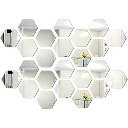 Ytseazn-Carreaux De Miroir,24 Pcs Hexagone Miroir Art Sticker Mural Diy Home Decoratif Hexagonal Acrylique Stickers Muraux Pour Salon Chambre Canapé Tv Fond Décor