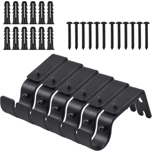 Ytseazn-6pcs Supports De Poteau Rideau,Réglable Métal Support De Mur-Rideau,Robustes Supports De Rail Rideau,Support De Tringle À Rideau Avec Vis Pour Support De Mur Rideau(Noir)