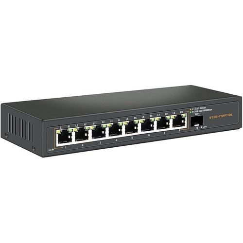ytseazn-Commutateur Ethernet 2.5G Non Administré Avec 8 Ports 2.5G Base-T Et 1 Port Uplink 10G Sfp,Compatible Avec 100/1000/2500Mbps,Design Sans Ventilateur,Commutateur Réseau 2.5Gb En Métal