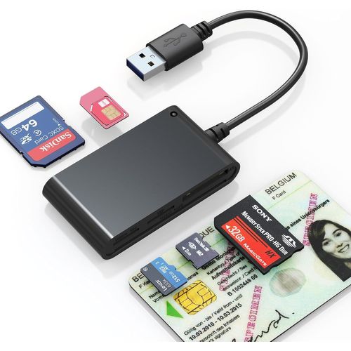 ytseazn-7En1 Lecteur Carte Identité Belge-Lecteur Carte Id,Microsd,Sd,Mmc,Sim,M2,Memory Stick Pro Duo Adaptateur -Prend En Charge Les Cartes À Digital Signature,Dni,Carte De Santé,Lecteur Eid Belgique