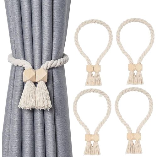 Ytseazn-4 Pièces Embrasses De Rideaux,Attache Rideaux,Supports De Rideaux En Coton Tressé À La Main,Embrasses Rideaux Décorer Pour Bureau,Domicile,Hôtel