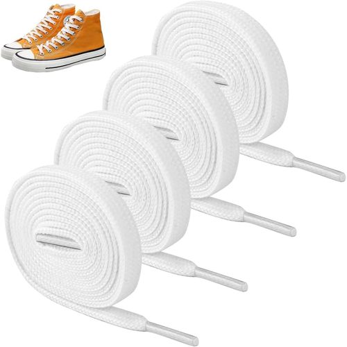 Ytseazn-2 Paires Lacets Chaussures Plat,Lacets Plats De 10mm Pour Baskets,Converse Haute,Et Chaussures De Ville-Polyester De Qualité,Blanc,Adaptés À Tous Types De Chaussures,100cm,Élasticité