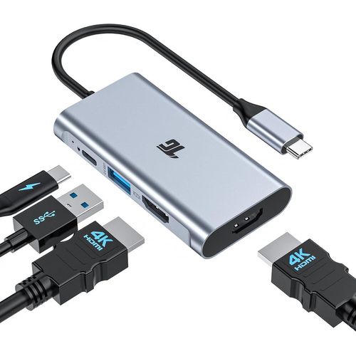 CLICKSELL-Adaptateur Usb C Vers Hdmi, Concentrateur Usb C 4 En 1, Adaptateur Thunderbolt 3 Avec 2 Ports Hdmi, Alimentation 100 W, Port Usb 3.0 Pour Macbook Pro/Air, Pixelbook, Xps, Galaxy, Etc.