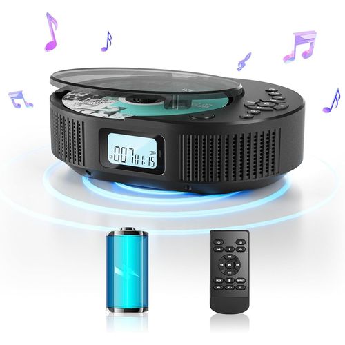 CLICKSELL-Lecteur Cd Portable, Amélioré Lecteur Cd Portable 2 En 1 Et Haut-Parleur Bluetooth, Lecteur Cd Boombox Rechargeable Pour Voiture/Maison Avec Télécommande, Radio Fm