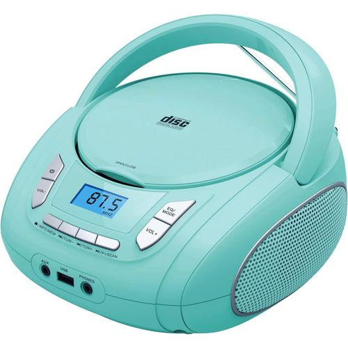 CLICKSELL-Lecteur Cd Portable Boombox Pour Enfants (Avec Bluetooth, Radio Fm, Mp3, Usb, Aux, Prise Casque), Son Stéréo Pour Toute La Famille (Cyan)