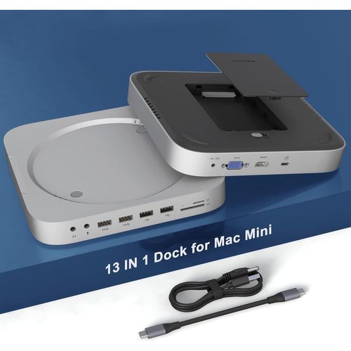CLICKSELL-13 En 1 Mac Mini Dock Avec Boîtier De Disque Dur Pour Mac Mini M1 Avec Emplacement Ssd/Hdd, Hdmi, Vga, 2 * Usb 3.0, 2 * Usb 2.0, Tf/Sd, Prise Vidéo/Audio Pour Mac Mini 2018/2020