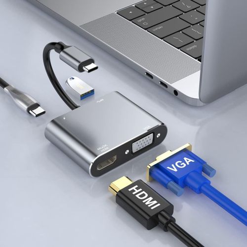 CLICKSELL-Hub Usb C, Adaptateur Usb C Vers Hdmi Vga, Hub De Type C Avec 4K-Hdmi,1080P-Vga, 87W Pd, Usb A 3.0, Hub Multiport Usb C Pour Macbook Pro/Air, Imac 2021/2020, Surface Pro 8 /X, Et Appareils