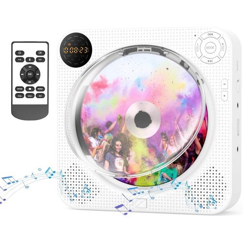 CLICKSELL-Lecteur Cd Bluetooth Avec Haut-Parleur Hi-Fi, Home Boombox Radio Fm Avec Télécommande, Écran Led Avant, Support Aux Et Usb, Lecteur Cd Mural (Sans Batterie)