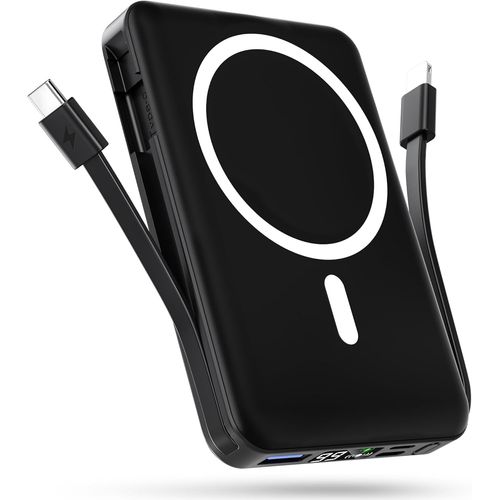 Clicksell-Batterie Externe Mag-Safe 10000mah,Avec 2 Câble Charge Rapide Pd 22.5w Batterie Externe Iphone,Portable Écran Led Sans Fil Power Bank Pour 16/15/14/13/12/Pro/Max/Plus/Mini Série-Noir