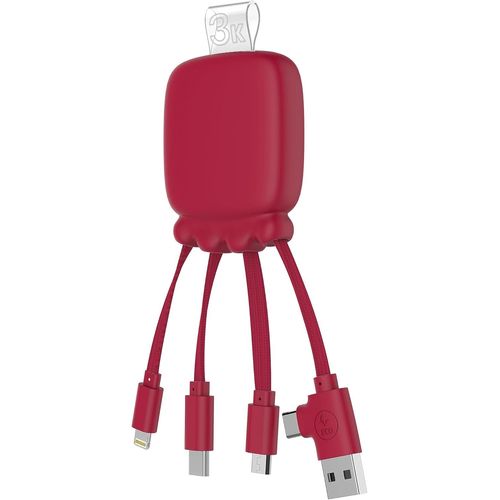 Clicksell-Câble Multi Connecteurs Usb-Hub Usb 4 En 1chargeur Universel Et Batterie Externe 3000 Mah En Plastique Recyclé-Octopus Gamma-Rouge