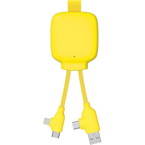 Clicksell-Câble Multi-Connecteurs Usb 4 En 1-Chargeur Universel Et Batterie Externe 3000 Mah En Plastique Recyclé Gamma Lite Jaune