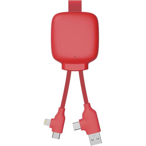 Clicksell-Câble Multi-Connecteurs Usb 4 En 1-Chargeur Universel Et Batterie Externe 3000 Mah En Plastique Recyclé Gamma Lite Rouge